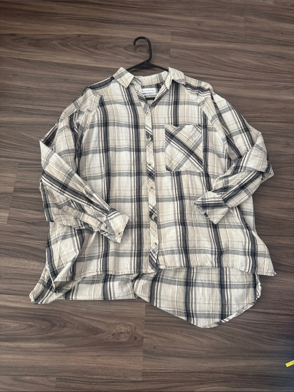 Urban Outfitters Beige and Black Plaid Long Sleeve Button-Up